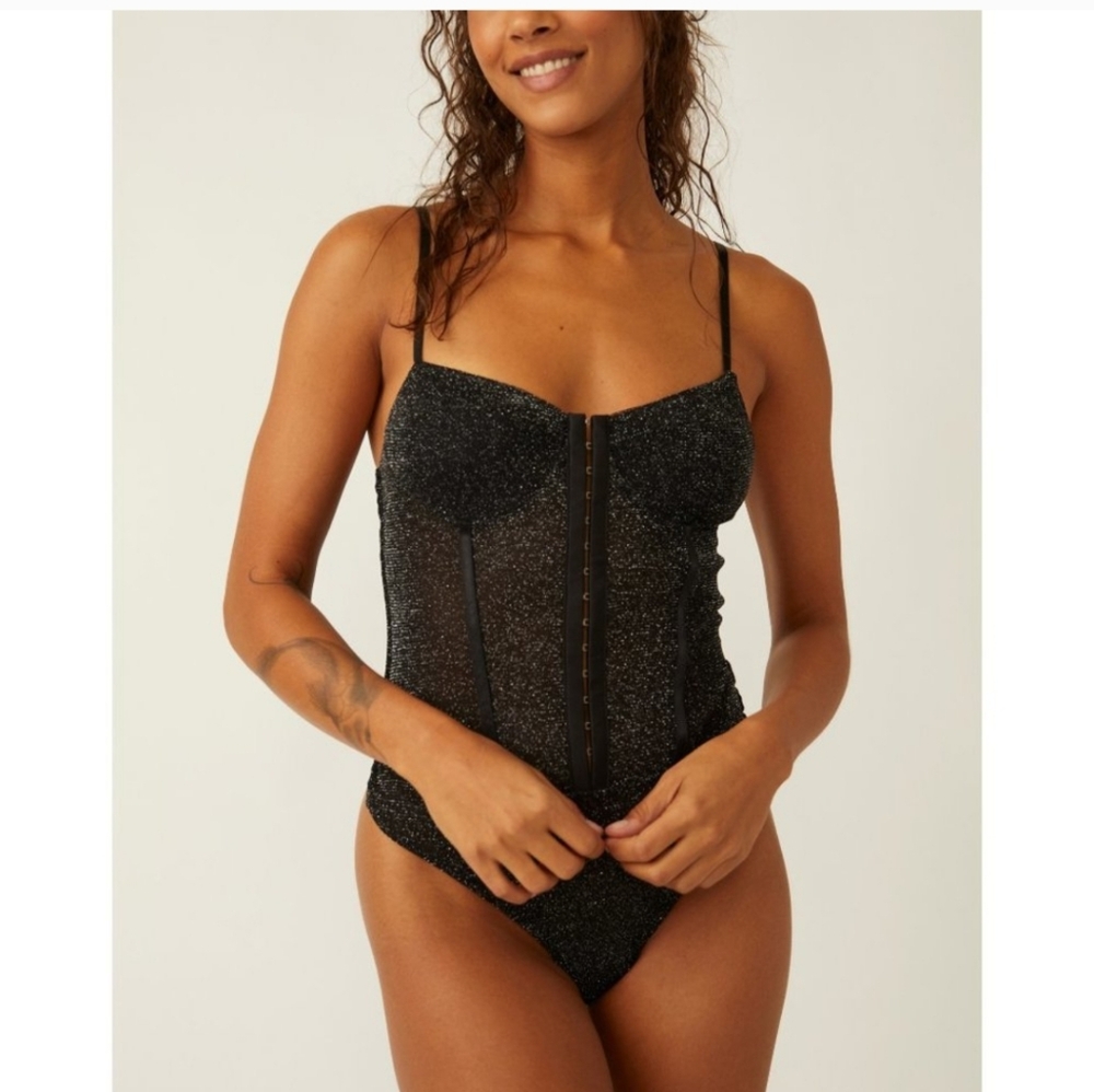Free People Black Shimmer Night Rhythm Sexy & Sultry Bodysuit!! - Picture 6 of 16